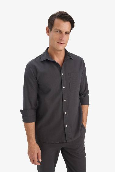 Регулярный крой, поло-воротник, хлопковая рубашка с длинными рукавами