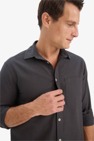 Регулярный крой, поло-воротник, хлопковая рубашка с длинными рукавами