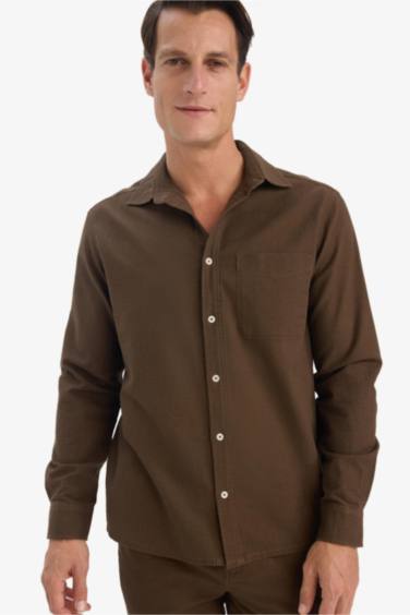 Регулярный крой, поло-воротник, хлопковая рубашка с длинными рукавами