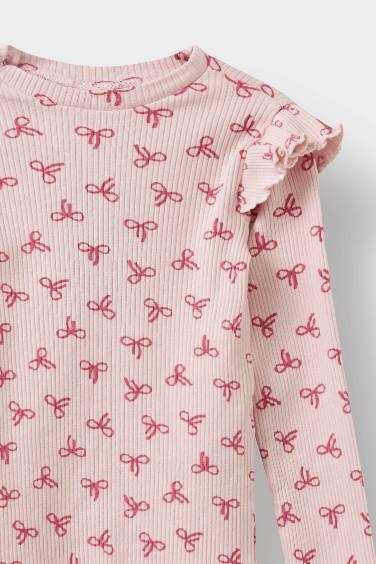 Girl Crew Neck Ribbed Camisole Patterned T-Shirt