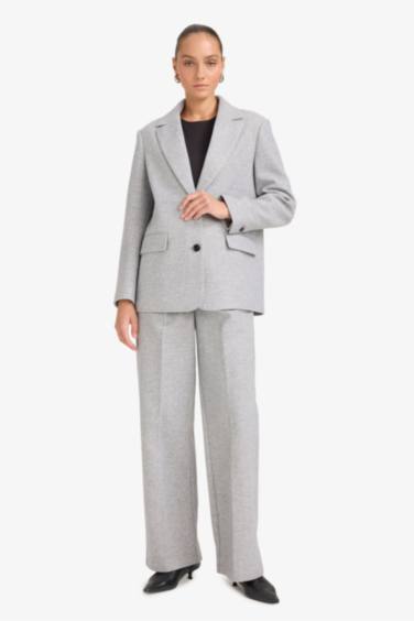 Широкие фланелевые брюки с высокой посадкой и двумя карманами