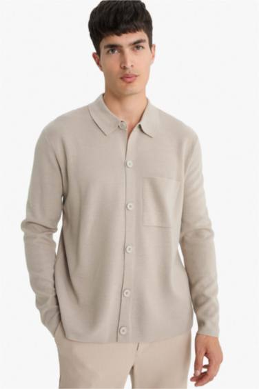 Standard Fit Polo Neck Knit Cardigan