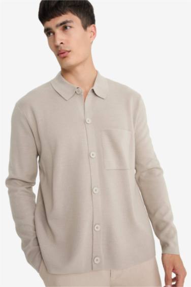 Standard Fit Polo Neck Knit Cardigan