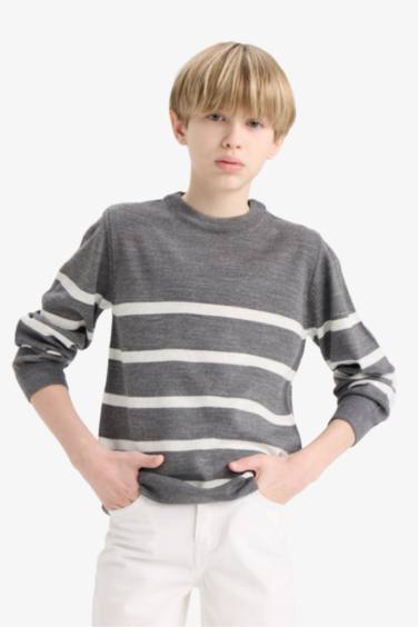 Boy Crew Neck Striped Knit Pullover