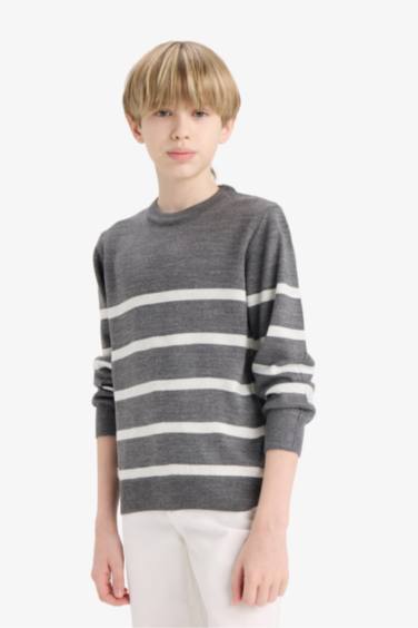 Boy Crew Neck Striped Knit Pullover
