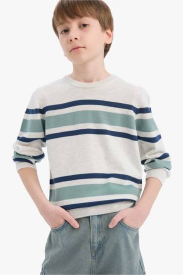 Boy Crew Neck Striped Knit Pullover