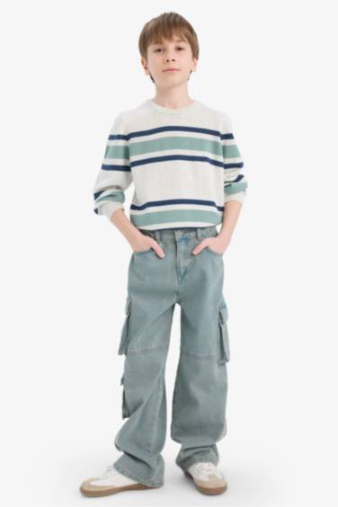 Boy Crew Neck Striped Knit Pullover