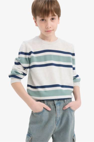 Boy Crew Neck Striped Knit Pullover
