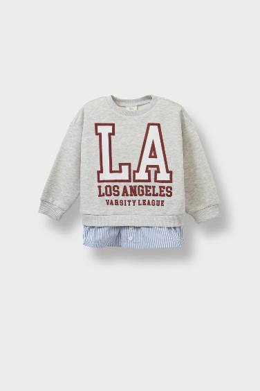Baby Girl Crew Neck Printed Soft Fleece Lining Sweatshirt