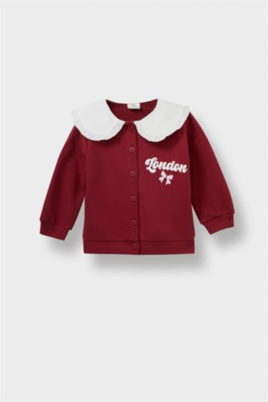 Baby Girl Large Collar Printed Cardigan