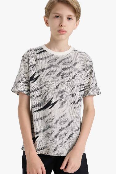 Erkek Çocuk Bisiklet Yaka Desenli Kısa Kollu Tişört