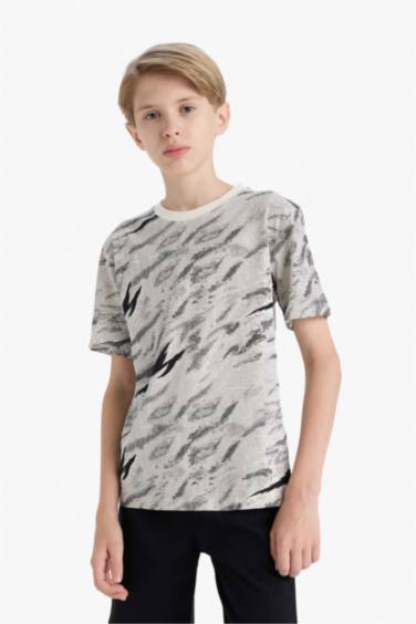 Erkek Çocuk Bisiklet Yaka Desenli Kısa Kollu Tişört