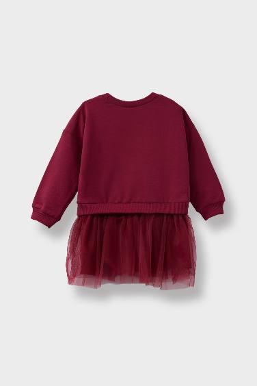 فستان بيبي بناتي تول قصة عادية كم طويل بياقة مستديرة