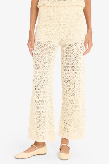 Wide Leg Geniş Paça Ajur Triko Pantolon