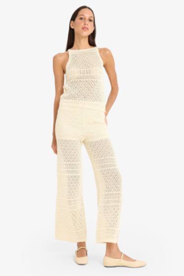 Openwork Knitted Wide Leg Trousers