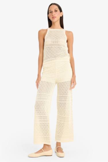 Openwork Knitted Wide Leg Trousers