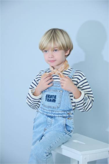 Erkek Bebek Etiket Baskılı Jean Tulum