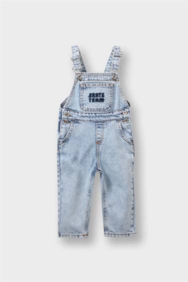 Erkek Bebek Etiket Baskılı Jean Tulum