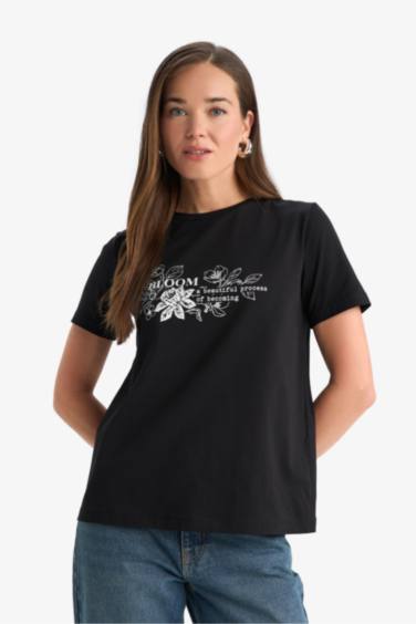 Regular Fit Crew Neck Floral Cotton T-Shirt