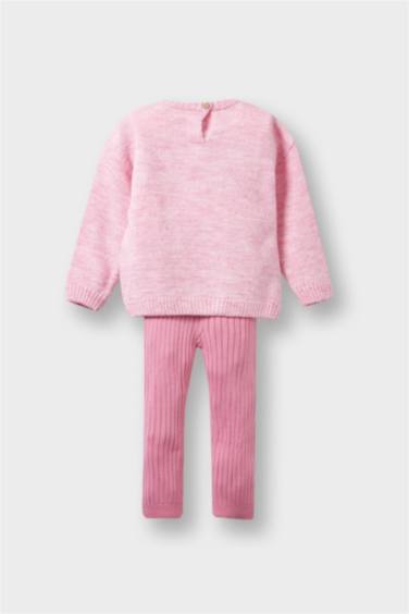 طقم بناتي بلوفر فلورال قصة عادية و ليجن - قطعتين