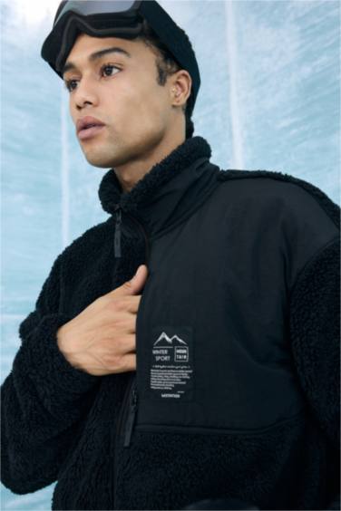 Boxy Fit Stand Collar Plush Soft Lining Cardigan