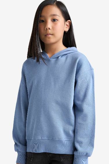 Girl Relax Fit Hooded Thick Fabric Sweatshirt
