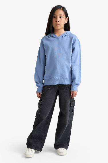 Girl Relax Fit Hooded Thick Fabric Sweatshirt