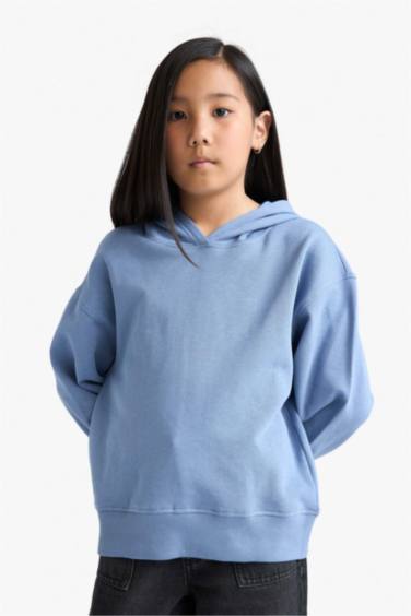 Girl Relax Fit Hooded Thick Fabric Sweatshirt