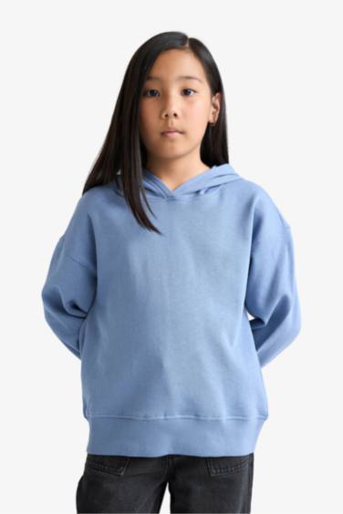 Girl Relax Fit Hooded Thick Fabric Sweatshirt