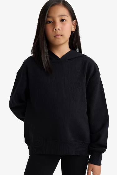 Girl Relax Fit Hooded Anime Printed Thick Fabric Sweatshirt