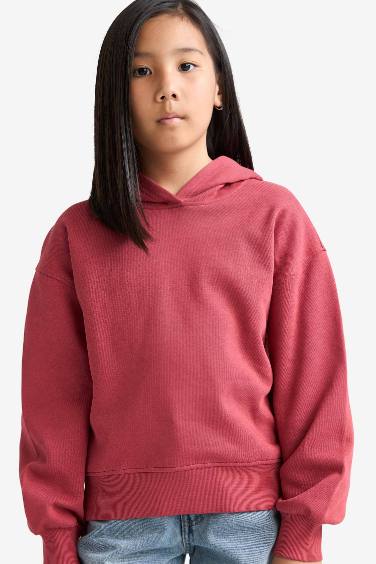 سويت شيرت بناتي تقيل قصة مريحة ببطانة ناعمة وطبعة أنيمة