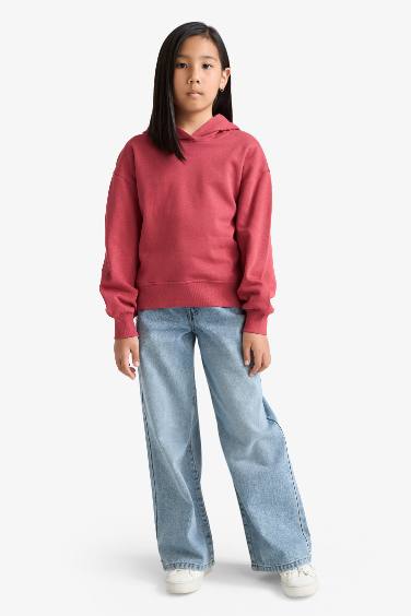 سويت شيرت بناتي تقيل قصة مريحة ببطانة ناعمة وطبعة أنيمة