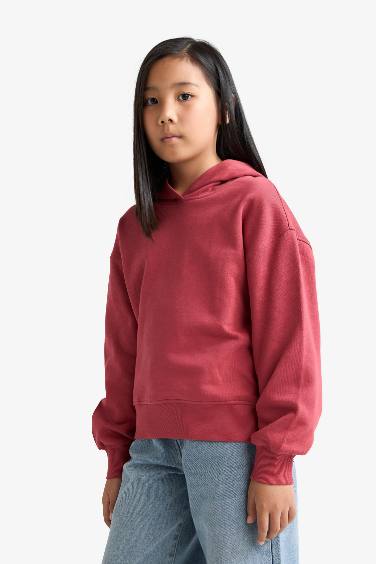 سويت شيرت بناتي تقيل قصة مريحة ببطانة ناعمة وطبعة أنيمة