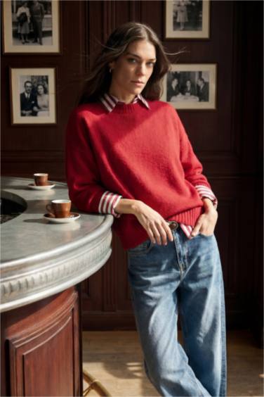 بلوز تريكو اوفر سايز بياخة مستديرة