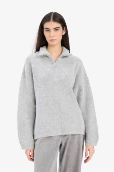 Relax Fit Yarım Fermuarlı Triko Kazak