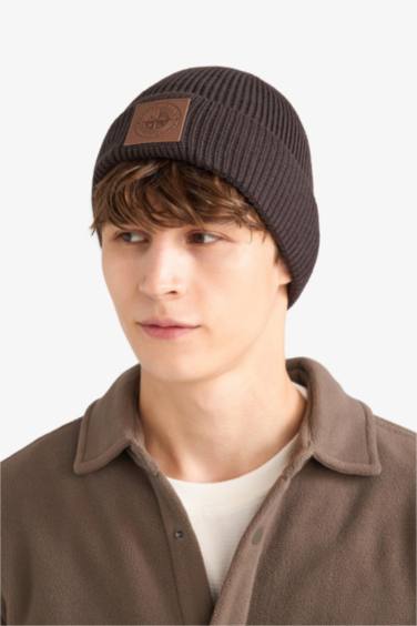 Bonnet en maille à étiquette tissée pour homme