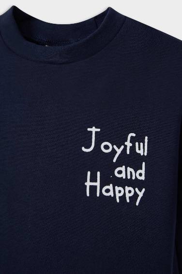 Erkek Bebek Bisiklet Yaka Baskılı Kısa Kollu Tişört