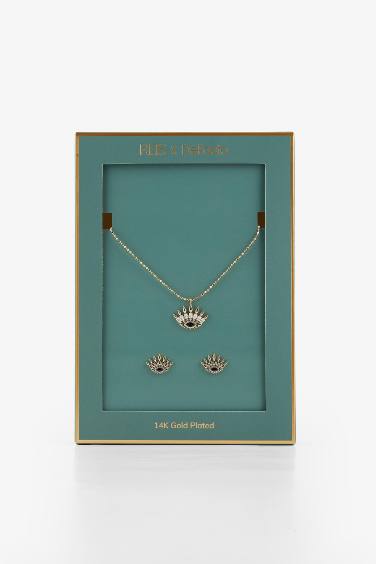 Reis x DeFacto 14 Ayar Altın Kaplama Sole Mare Kadın Nazar Göz Temalı Gold Kolye Küpe Seti