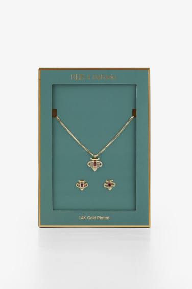 Reis x DeFacto 14 Ayar Altın Kaplama Ruby Prego Kadın Mor Taşlı Gold Kolye Küpe Seti