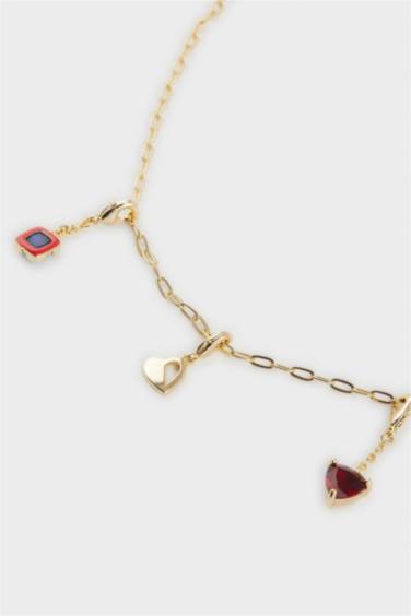 Reis x DeFacto Gold Plated Lover Charms Heart and Stone Gold Necklace