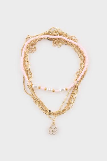 طقم 5 أساور كاحل ذهبية نسائي