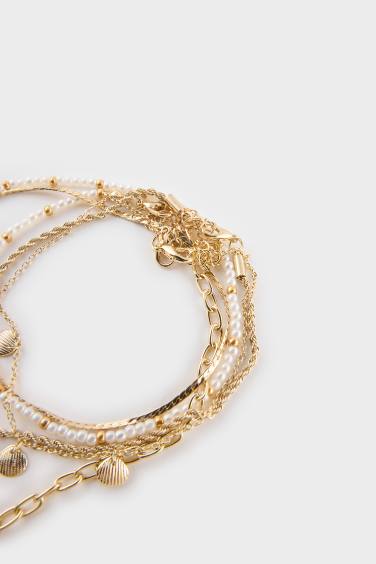 طقم 5 أساور كاحل ذهبية نسائي