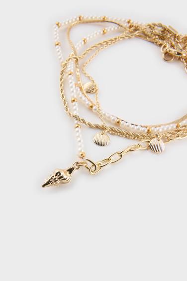 طقم 5 أساور كاحل ذهبية نسائي