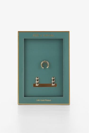 Reis x DeFacto Gold Plated 2 Piece Stone Gold Earrings