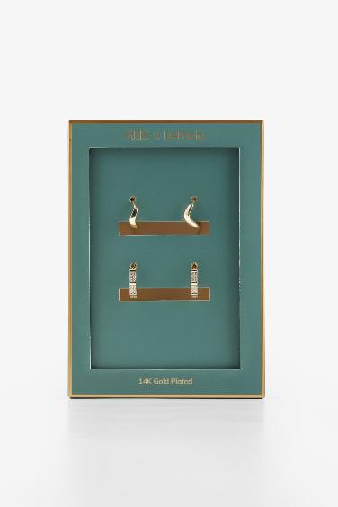 Reis x DeFacto Gold Plated Pure Wave 2 Piece Stone Gold Earring