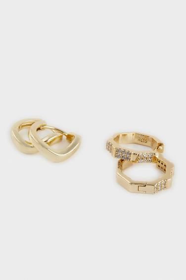 Reis x DeFacto Gold Plated Pure Wave 2 Piece Stone Gold Earring