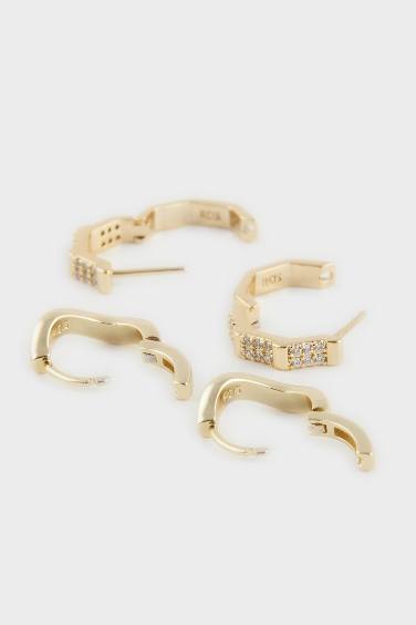 Reis x DeFacto Gold Plated Pure Wave 2 Piece Stone Gold Earring