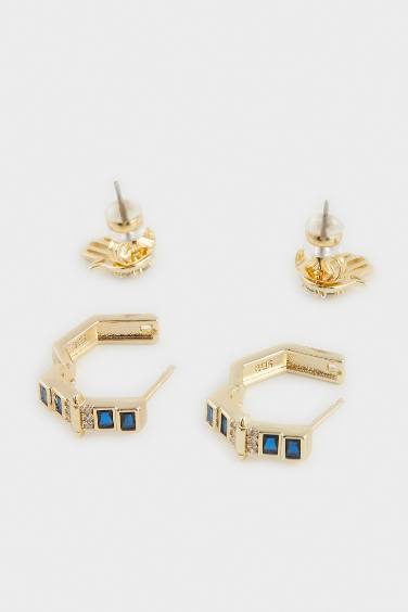 Reis x DeFacto 14 Ayar Altın Kaplama Zaffiro Twin Kadın 2'li Fatma Ana Eli ve Mavi Taşlı Gold Küpe