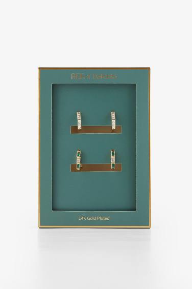 Reis x DeFacto 14 Ayar Altın Kaplama Grada Twin Kadın 2'li Zümrüt Yeşili Taşlı Gold Küpe