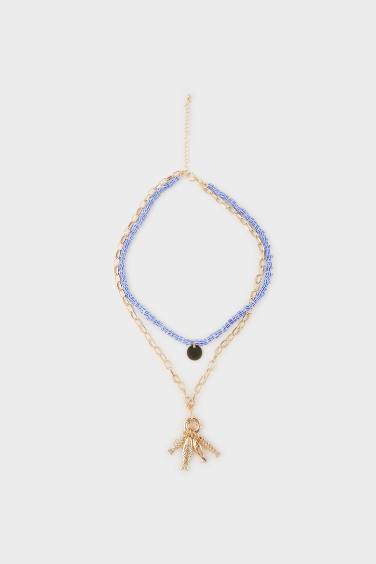 Woman 2 Piece Gold Blue Necklace
